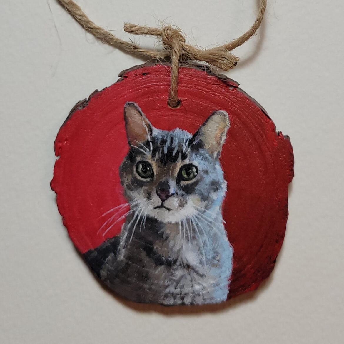 Emilio, 2.5&quot; acrylic on wood slice ornament